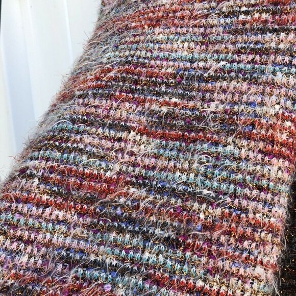 Piazza Italia Italy Sweater Single Button Cape Striped Knit Metallic Small - Picture 3 of 8